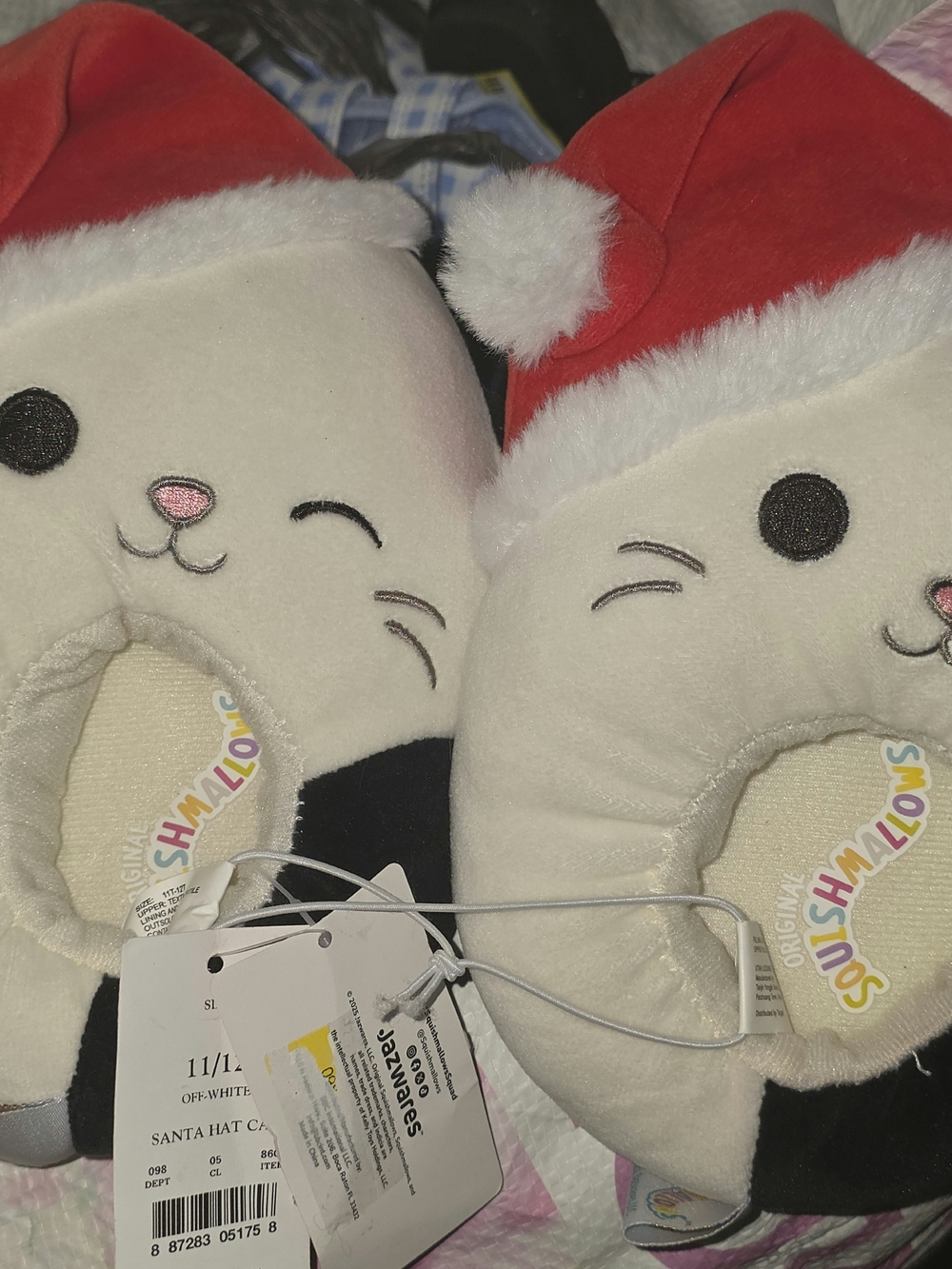 Squishmallows Holiday Cat Slippers - Red, White & Black